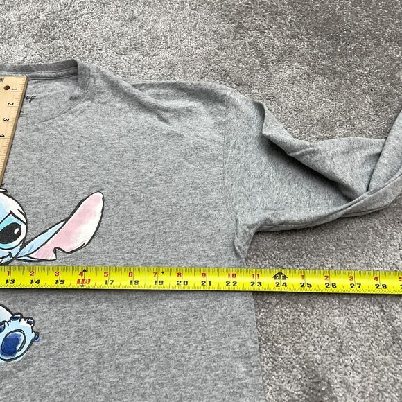 Disney Stitch Cropped Top Womens XL Gray Long Sleeve Crew Neck Cotton Casual Tee - Picture 8 of 12